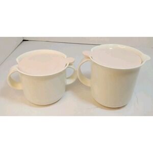 Vintage Tupperwate Ivory Covered Sugar‎ Bowl & Creamer Set Flip-up Lids